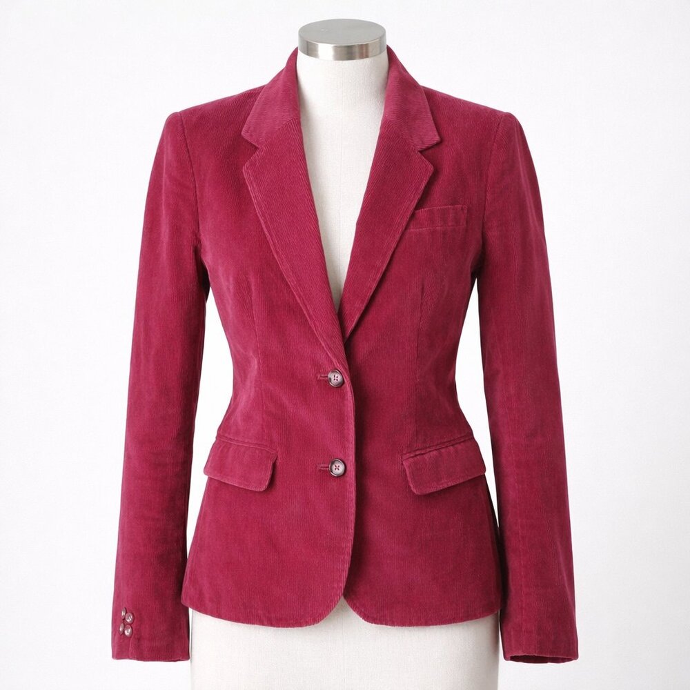 VINTAGE Berry-Red Wide-Wale Corduroy Blazer SIZE 6P Tailored Academia Classic